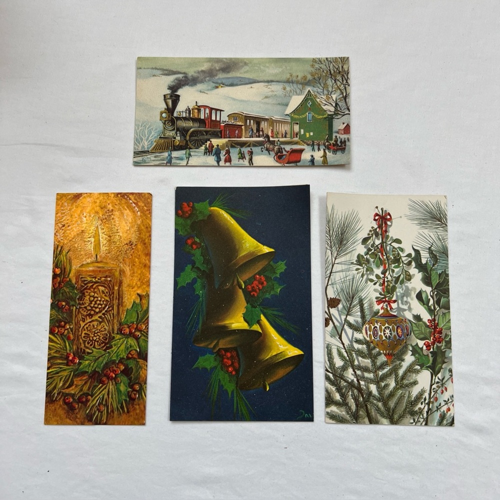 4 Christmas Cards VINTAGE Paramount Cotillon Hallmark Art Unused NO Envelopes